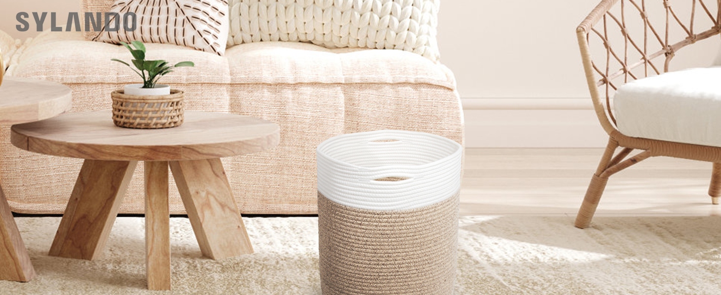 Кошик для білизни 32л з бавовни з ручками (34x40см), плетений кошик для зберігання, коричневий