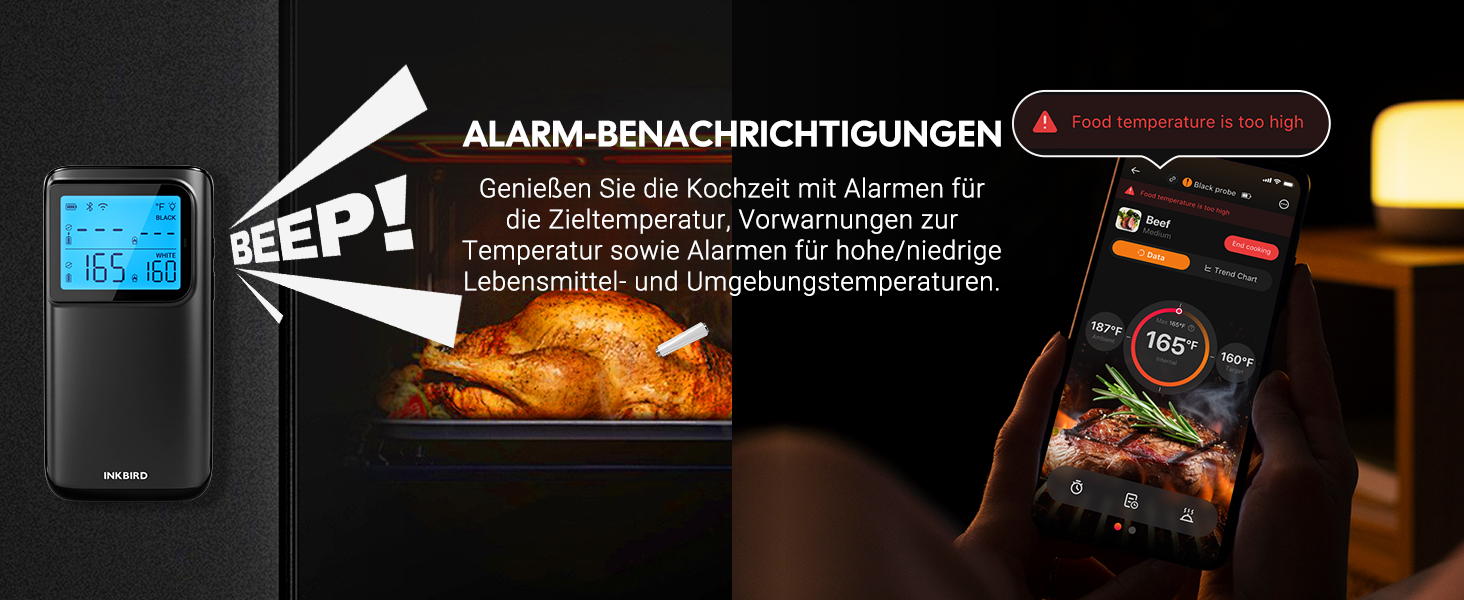 Бездротовий термометр для м'яса INKBIRD INT-12E-BW з Wi-Fi, Bluetooth, 2 зонди, 5 сенсорів. Для гриля, BBQ, духовки, кухні, ротатерії, Airfryer.