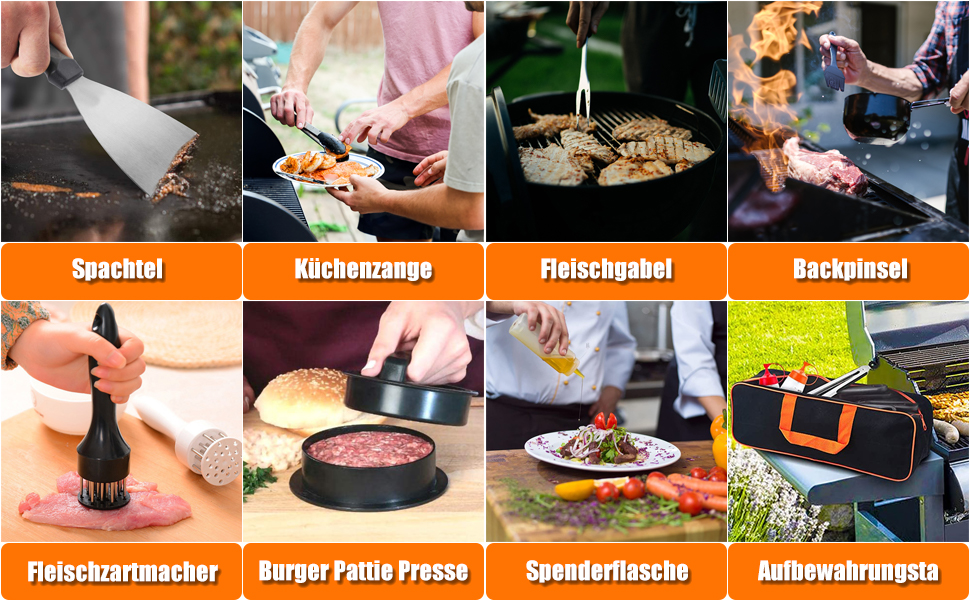 Набір аксесуарів для гриля з нержавіючої сталі: 67 предметів для кемпінгу, BBQ, Smoker, Plancha та газового гриля. Ідеальний подарунок для чоловіків та жінок