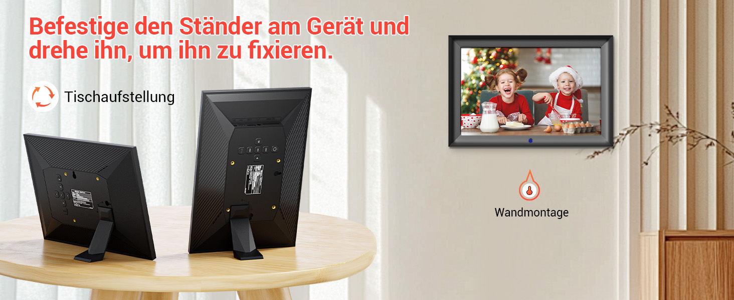 Цифровий фоторамка OBVHNUA 10.1 дюйма з IPS екраном (1280x800) та пультом, USB/SD (128GB), автоповорот, відтворення фото/музики/відео