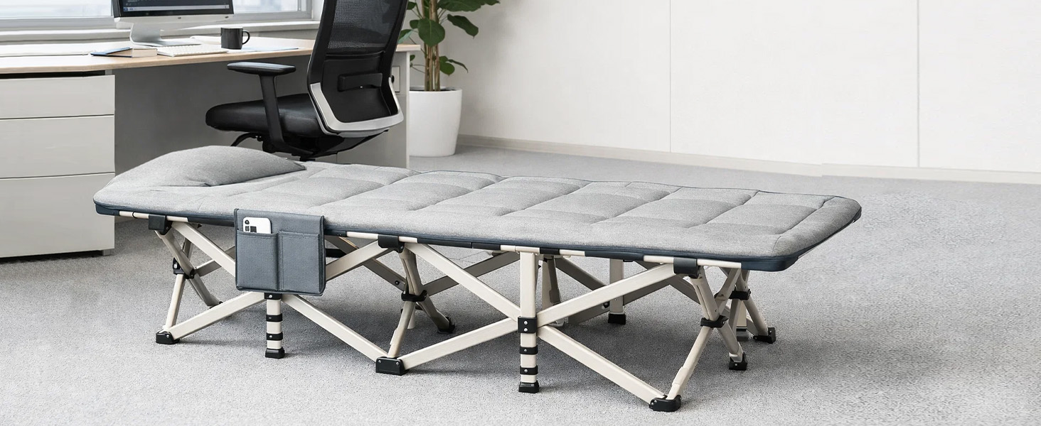 Розкладне кемпінгове ліжко CALIYO, польове ліжко для гостей до 200 кг, 190 x 68 x 40 см, з сумкою для зберігання, світло-сіре