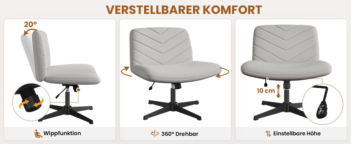 Офісне крісло Yaheetech з роликами, регульоване по висоті, з широким сидінням та середньою спинкою, для офісу та спальні (Світло-сірий)