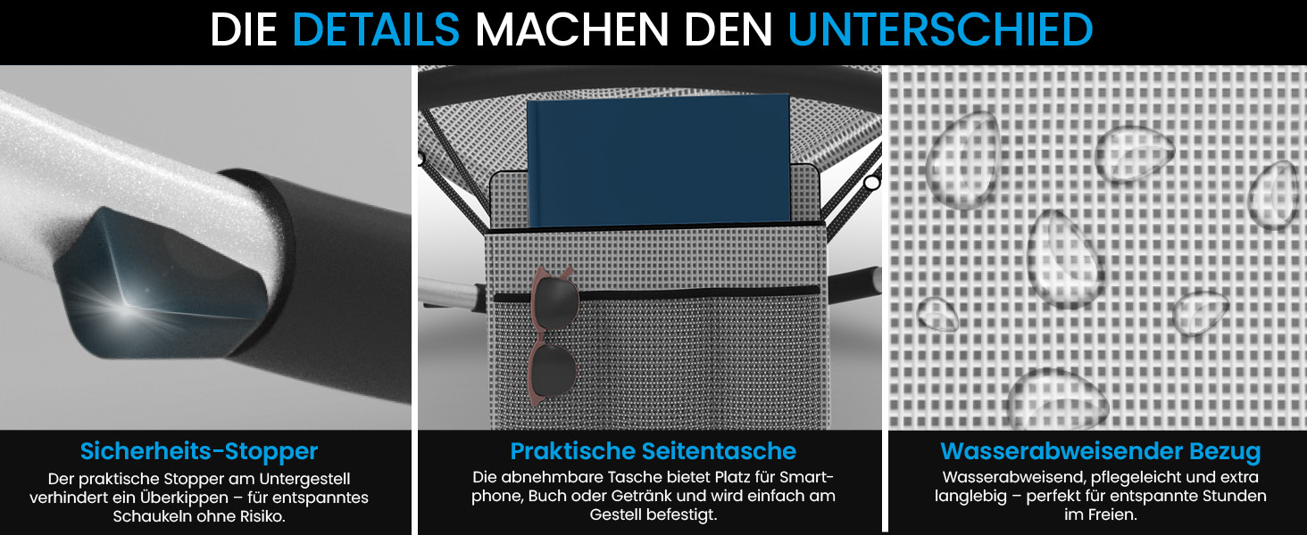 Крісло-гойдалка ELONEO для саду та балкону, крісло-шезлонг, 180 кг, вологостійке, сіре в каре, без подушки