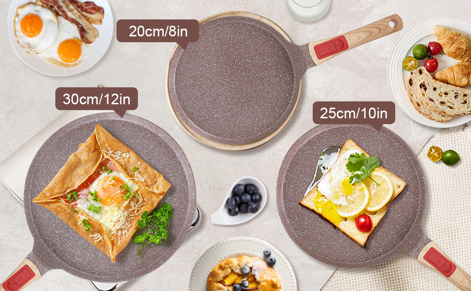 Сковорода для крепів з знімним ручками - антипригарне покриття з кераміки - сковорода для палачинків з розподільником тіста (колір: коричневий, діаметр 25 см)