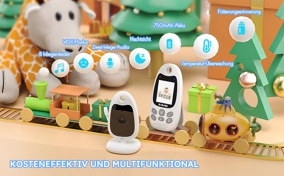 Радіоняня BOIFUN з камерою, відео, нічним баченням, датчиком температури та двостороннім зв'язком - перезаряджувана