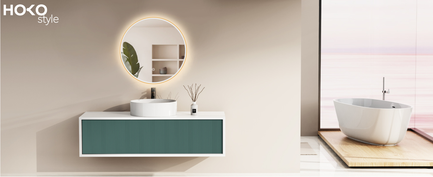 Дзеркало для ванної кімнати HOKO Design Riga, кругле, 60 см, з металевим каркасом Gold. LED-підсвічування, сенсорне керування, зміна кольору світла (тепле, холодне, нейтральне). 60 x 60 см