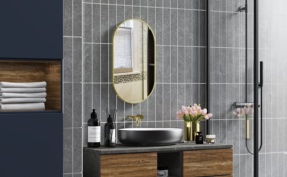 Дзеркало настінне овальне HOMCOM 40x70 см з алюмінієвим каркасом, для ванної, вітальні, спальні