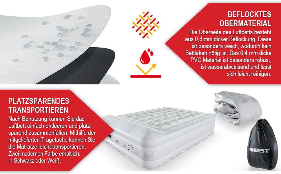 Надувне ліжко самостійно надувне – для 2 осіб – 203 x 152 x 46 см – з електричним насосом – надувне ліжко для гостей за 3-5 хвилин – вбудована подушка (Чорний)