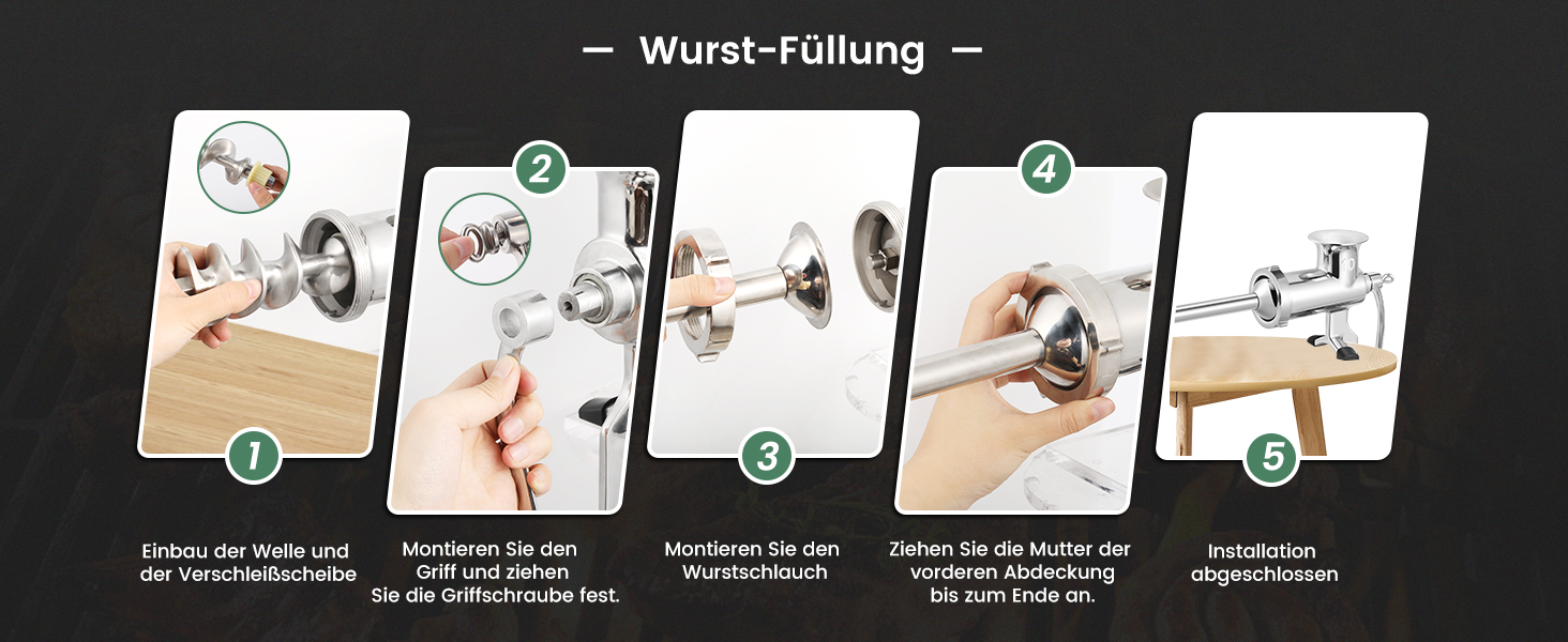 М'ясорубка ручна Huanyu з нержавіючої сталі та насадкою для ковбас, посудомийна, розмір 10