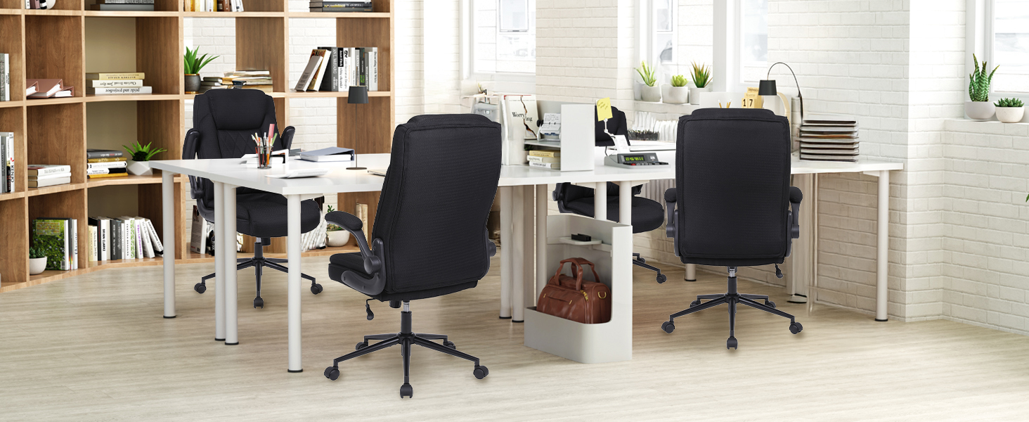 Офісний крісло Flysky з високою спинкою, регульованою висотою та підголівником, чорне. Ергономічне крісло для офісу, чорний.