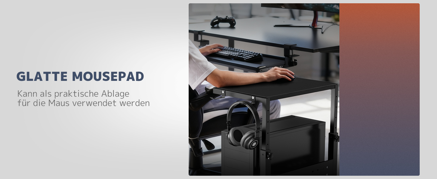 Регульована підставка для ПК PUTORSEN з 2 рівнями, з роликами та підкладкою для миші, чорна (Mid-Tower)