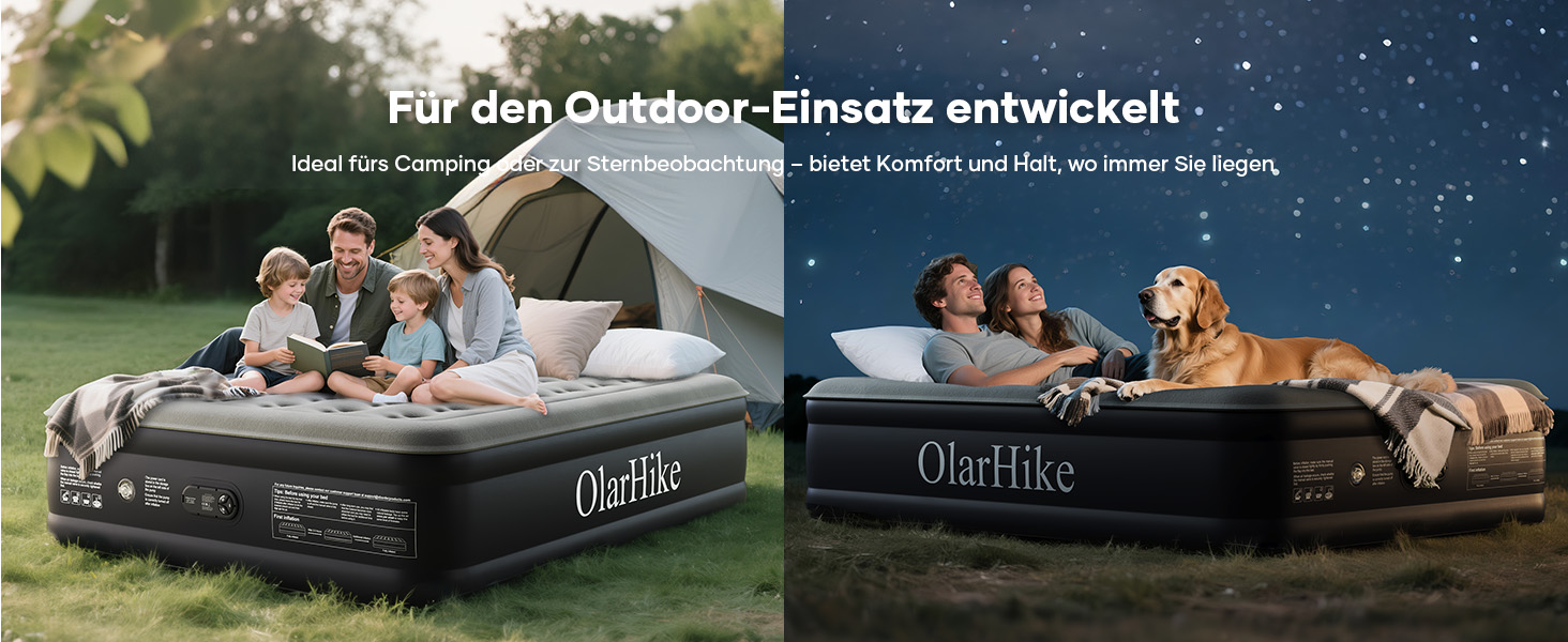 Надувний матрац OlarHike для кемпінгу та дому (2 особи) - 203x152x46 см, чорний