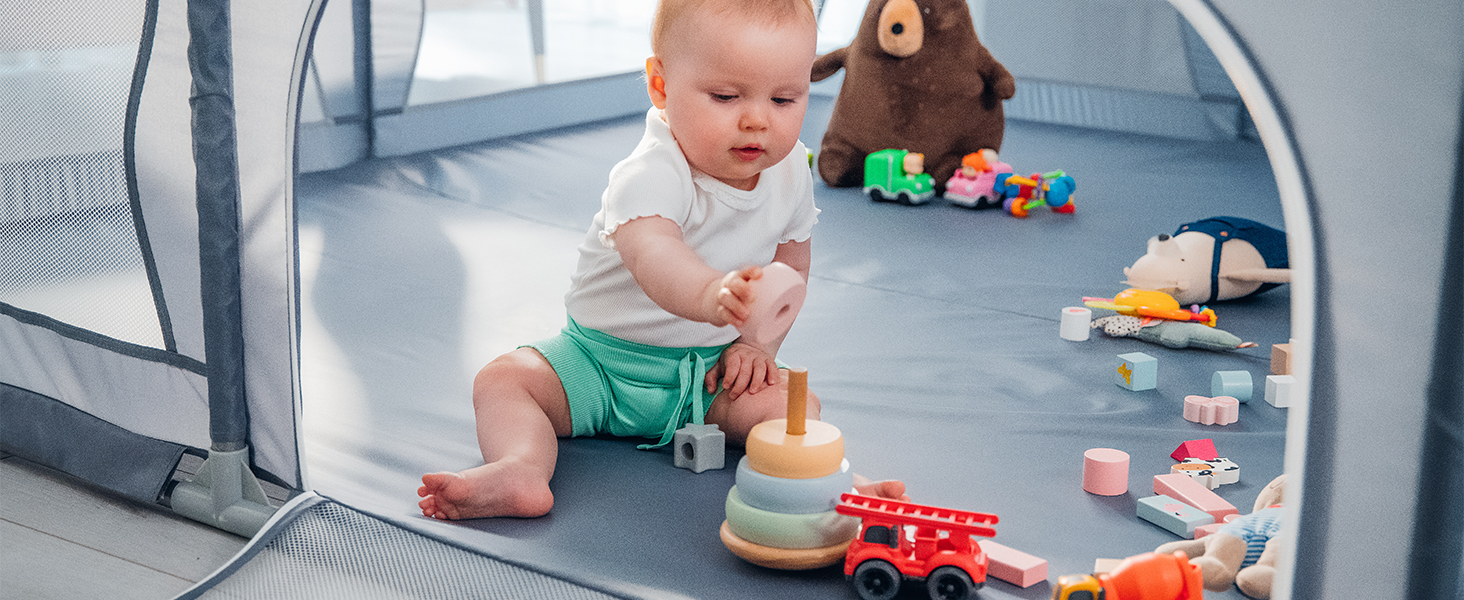 Дитячий манеж LIONELO WILLOW Beige XL, 187x207x68 см - велика площа, сітчасті стінки