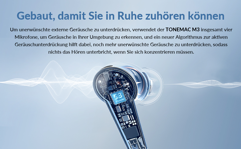 Навушники-вкладиші TONEMAC M3 Bluetooth 5.3, гібридний ANC, 4 мікрофони ENC, 30 годин акумулятора, білий