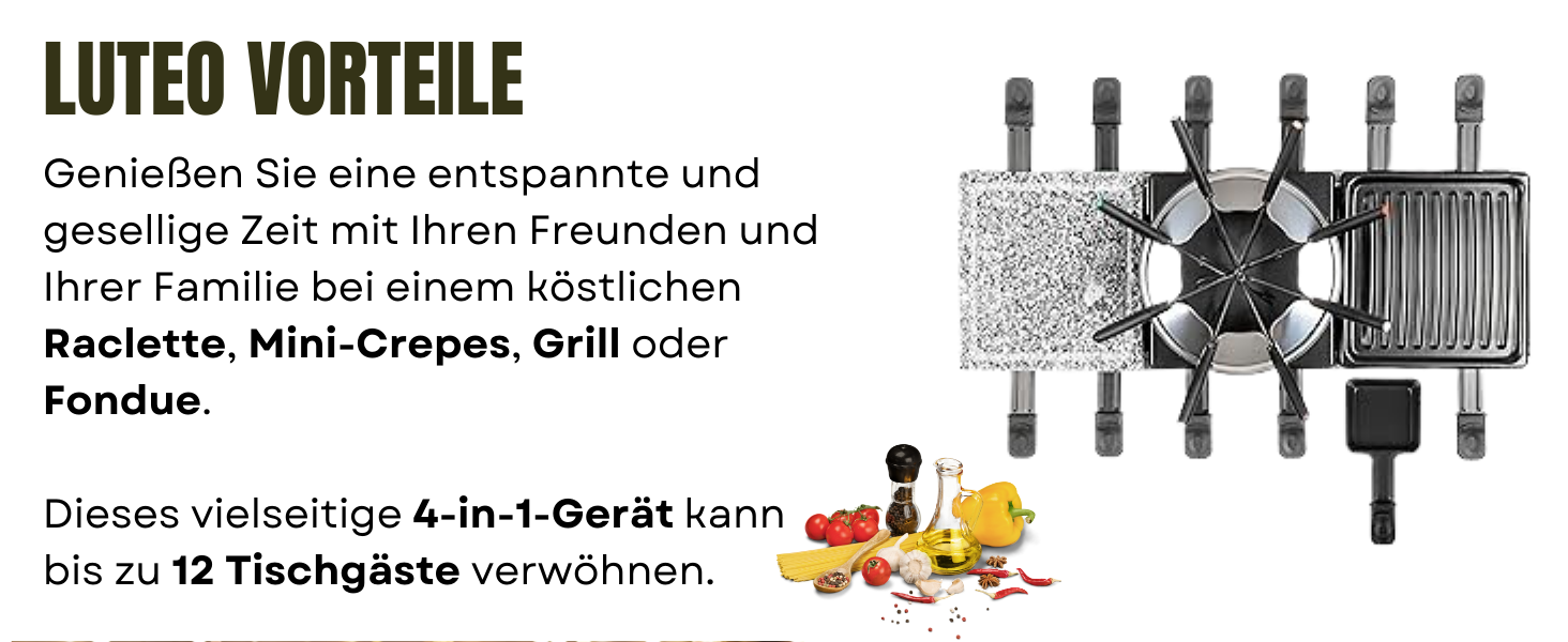 Електричний гриль-рашетте Raclette Fondue Kombi на 12 осіб: гриль, рашетте та крепельниця. 1650 Вт