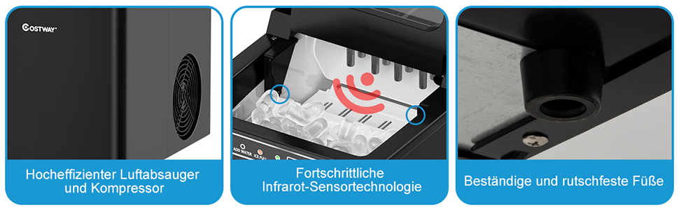 Машина для кубиків льоду COSTWAY 2.2 л, 12 кг/24 години, 9 кубиків льоду за 6-13 хвилин, 2 розміри льоду, включаючи кошик і лопату (чорний)