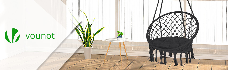 Підвісне крісло-гойдалка VOUNOT з полицею для книг та подушкою, Ø 80 см, чорний колір, для дому та саду