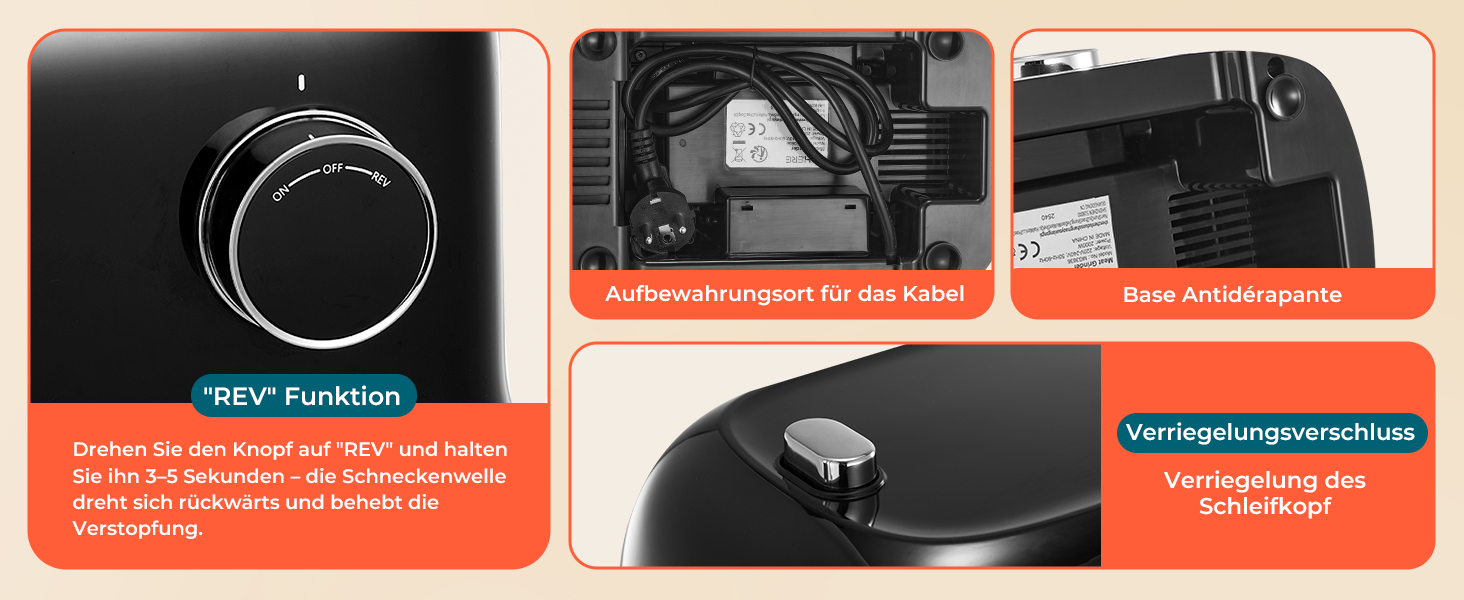 М'ясорубка електрична Fohere 2000 Вт з насадками для ковбас та кубів, 3 диски (3/5/7 мм), чорна