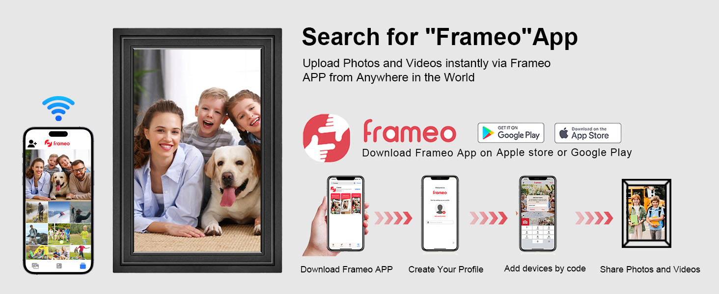 Цифровий фоторамка Lutranstra 10.1 дюйма WiFi, HD IPS сенсорний екран, 32 ГБ, автоматичне обертання, Frameo App (Чорний)