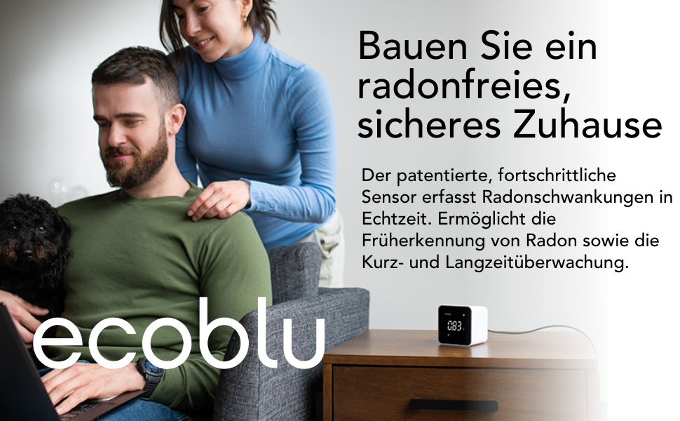 Виявник радону Ecosense EB100 EcoBlu: моніторинг радію, простий у використанні, білий