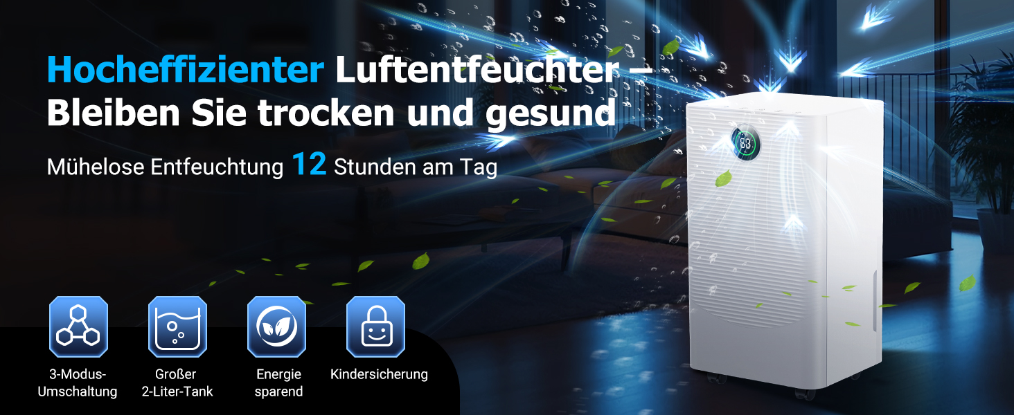 Зволожувач повітря 12л/день з датчиком вологості та LED дисплеєм, таймером, 3 режими, для спальні, офісу, підвалу, безперервна подача, білий