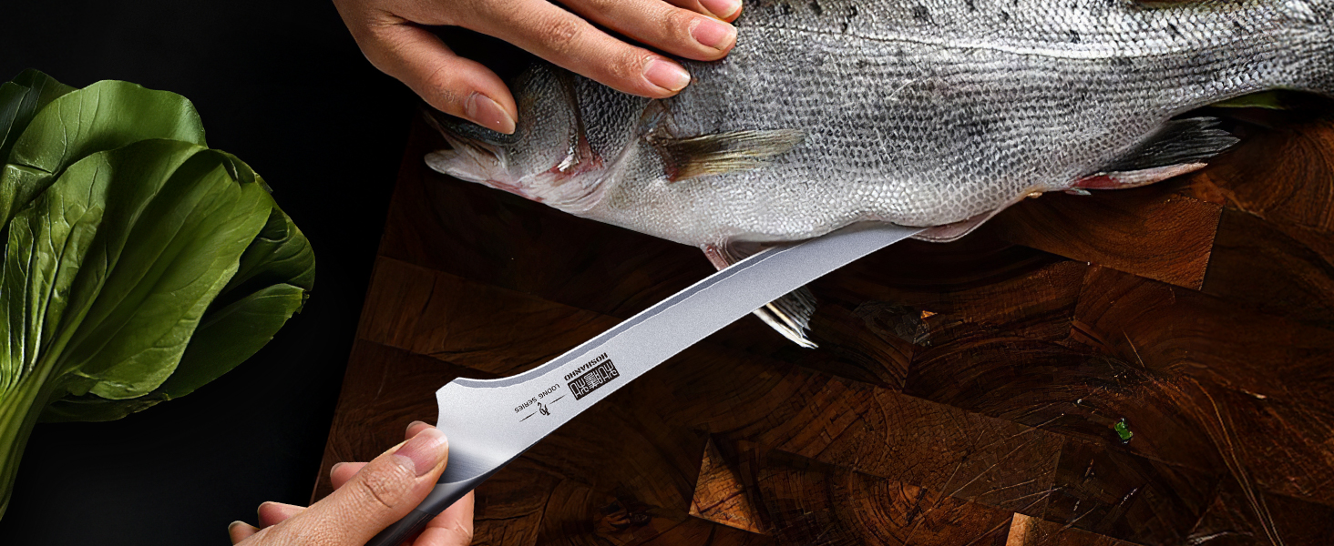 Набір кухонних ножів HOSHANHO 7 предметів: професійний японський набір з нержавіючої сталі з високим вмістом вуглецю, гострі ножі з ергономічними ручками з паккавуда (9-дюймовий ніж для філе)