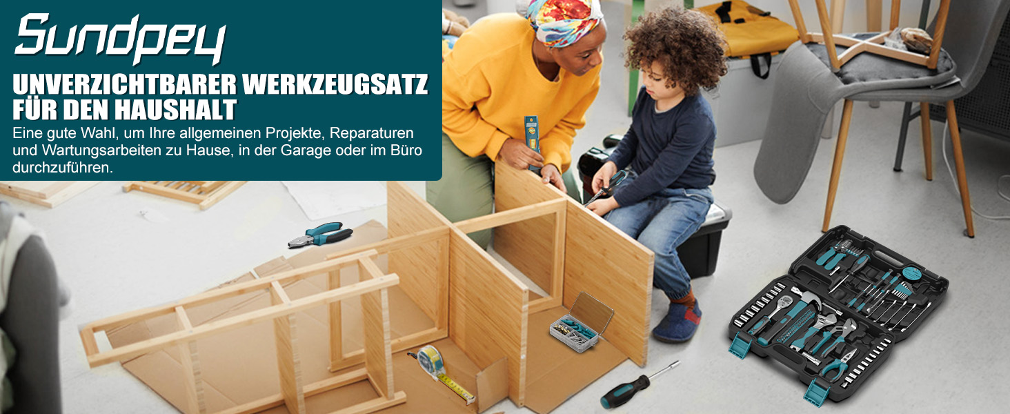 Набір інструментів Sundpey 281 предметів у кейсі: набір гайкових ключів, викруток, шестигранників, плоскогубців (синій)