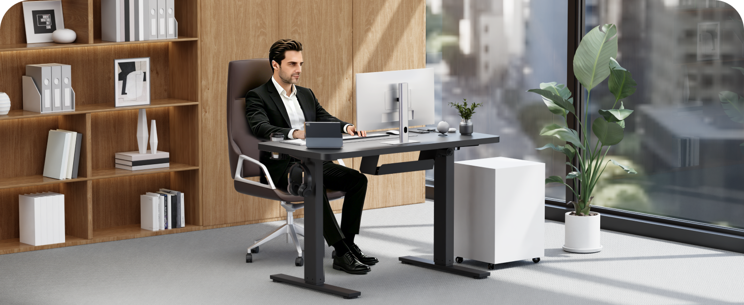 Регульований по висоті стіл SANODESK 180x80 см – великий стіл для роботи стоячи, вантажопідйомність 80 кг, тихий та швидкий, для дому та офісу (чорний)