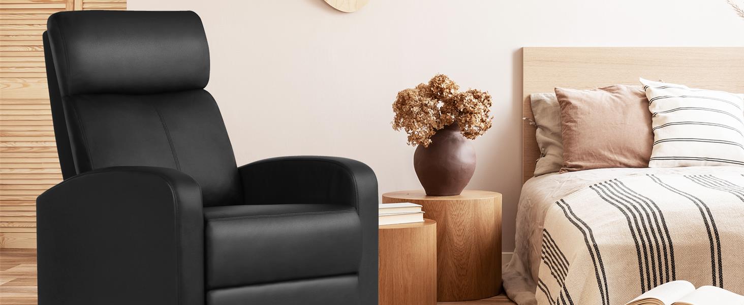 Крісло-релакс Yaheetech з регульованим нахилом, чорне, для вітальні, спальні, домашнього кінотеатру, штучна шкіра