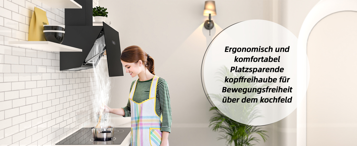 Витяжка кухонна FIREGAS 60 см, чорне скло, безщітковий мотор, продуктивність 571 м³/год, сенсорне керування TouchControl, 9 рівнів потужності, режим рециркуляції та відведення, з газовою пружиною