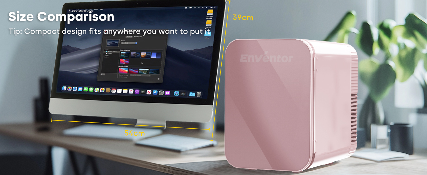 Mini холодильник Enventor 10L: для кімнати, авто, офісу. Кулер/підігрів, 12V/220V, тихий, рожевий