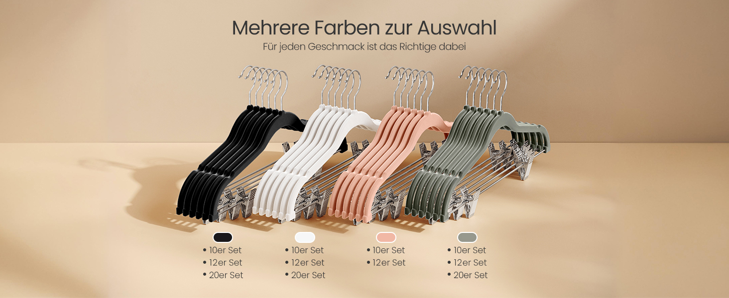 Набір вешалок SONGMICS з оксамиту, 20 шт., для штанів, пальто, суконь, 42,5 см, з регульованими кліпсами, антиковзаючі, економія місця, сірі