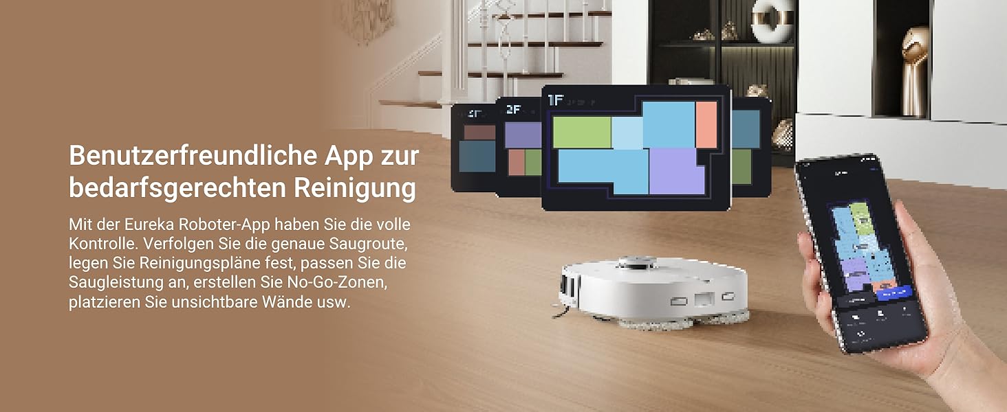 Робот-пилосос EUREKA J12 Ultra з функцією миття підлоги (самостійне очищення, прання та сушка), потужність всмоктування 5000Pa, обертова функція миття, Dual-LiDAR навігація, 3D уникнення перешкод, білий