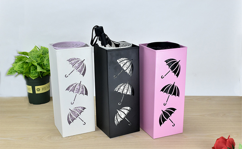 Металева підставка для парасольки Okllen, квадратна, чорна, 16x16x42 см