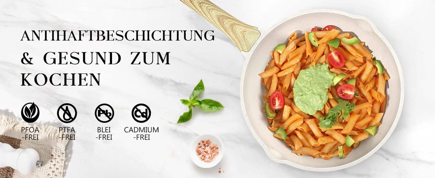 Сковорода GiPP Schmorpfannen з високим бортиком 28 см з кришкою, антипригарне покриття, 4.3 л, кераміка, для всіх типів плит, білий колір