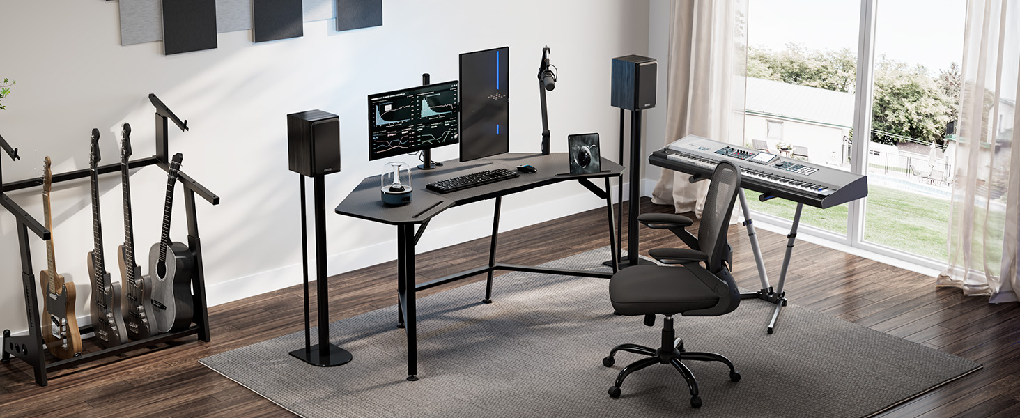 Ігровий стіл EUREKA ERGONOMIC 160x74 см - великий стіл у формі крила для ігор, ПК, дому, офісу, стрімінгу. 2 слоти для iPad. Чорний.