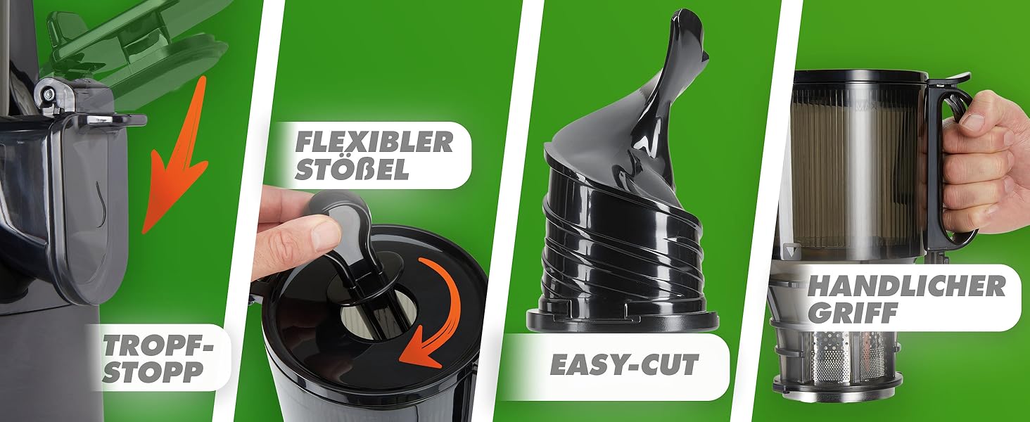 Entsafter Nutrilovers NUTRI-PRESS MAX: холодний віджим, велика завантажувальна горловина 135 мм, без BPA, з рецептами, чорний