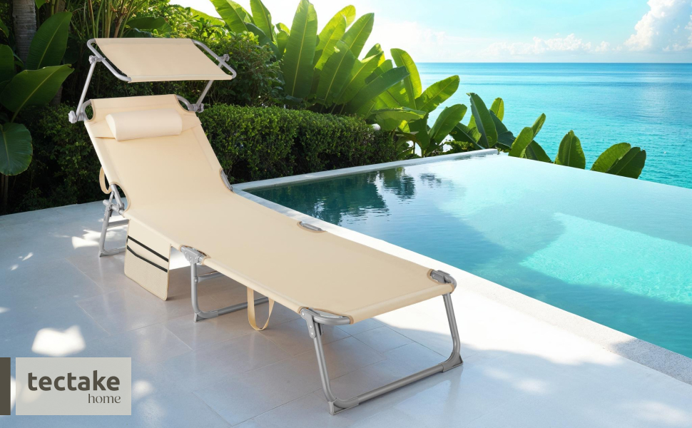 Лежанка для відпочинку Tectake®: розкладна, портативна, з кишенею, для саду, пляжу, кемпінгу - (Бежевий)