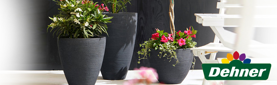 Ваза для квітів Dehner Vino | Кашпо, горщик для квітів | для кімнатних та садових рослин | сучасний, круглий, стійкий, міцний | рифлена поверхня | для використання в приміщенні та на вулиці | пластик | антрацит | Ø 40 см, висота 60 см