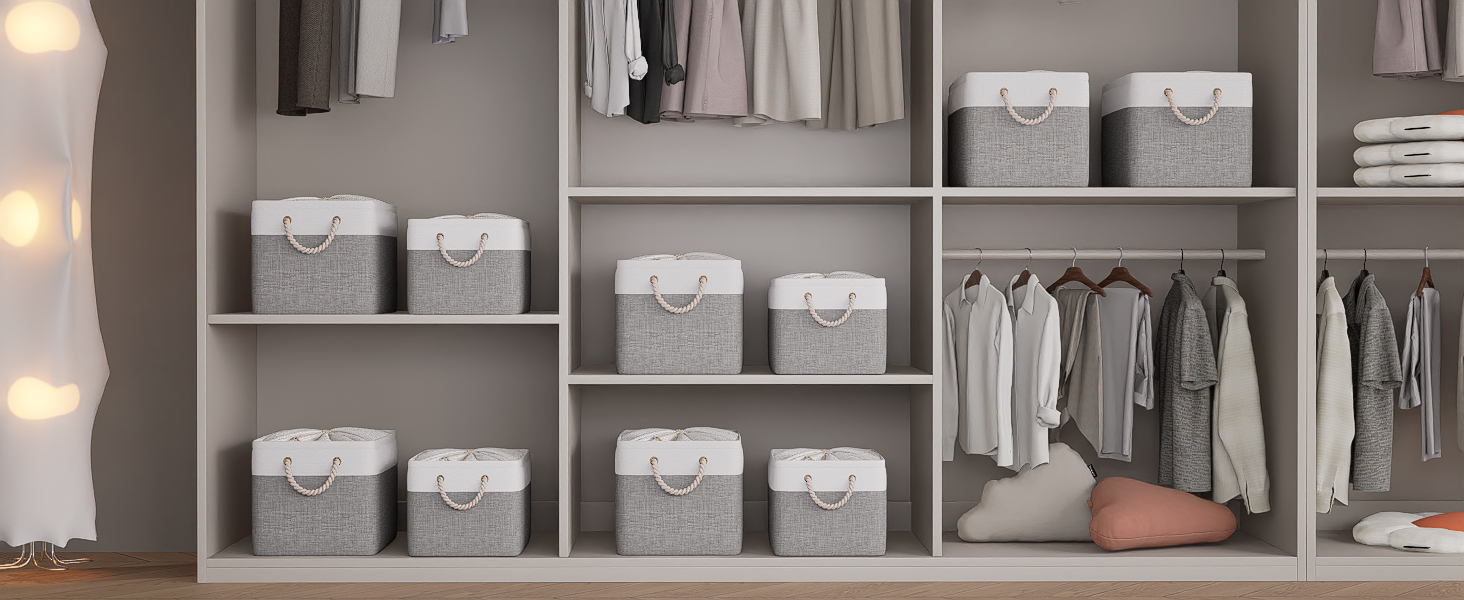 OUTBROS Коробки для зберігання (3 шт.) 33x23x20 см, тканинні, з шнурком та ручкою, складні, сірий/білий