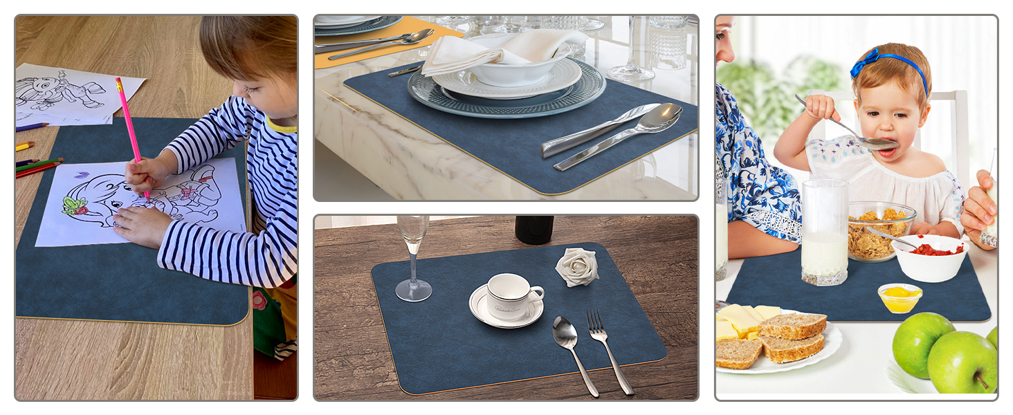 Набір підставок під тарілки 6 шт., синій, 40x30 см, нековзкі, миючіся, з термостійкого кожзаму