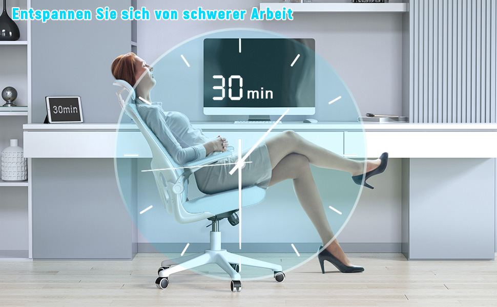 Ергономічне офісне крісло Naspiro з сітчастою спинкою, регульованими підлокітниками, підголівником, поперековою підтримкою, регулюванням висоти, поворотним механізмом 360°