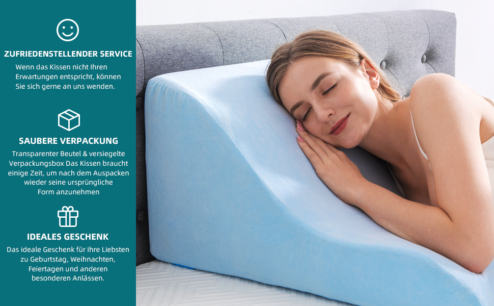 Подушка для читання в ліжко та диван - подушка-клинок з піною з пам'яті - ергономічна спинка та подушка для голови - ідеальна підтримка спини під час відпочинку, ігор, читання або перегляду телевізора - широка (стандартна ширина 82 см, блакитна)