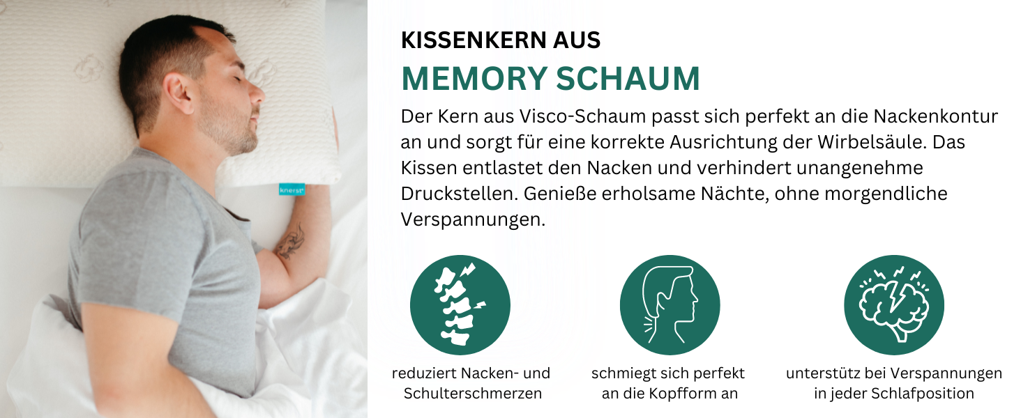 Ортопедична подушка KNERST® для шиї: комфорт та підтримка для здорового сну - подушка з Memory Foam, 9 см, сумісна з чохлами 40x80 см
