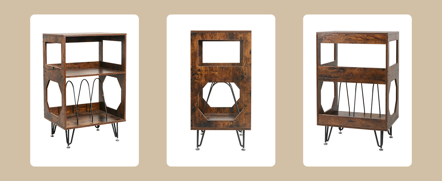 Підставка для програвача вінтажна, приставний столик, полиця для програвача з місцем для зберігання, дерев'яний стіл для програвача, утримує 160 альбомів, для вітальні, спальні, офісу