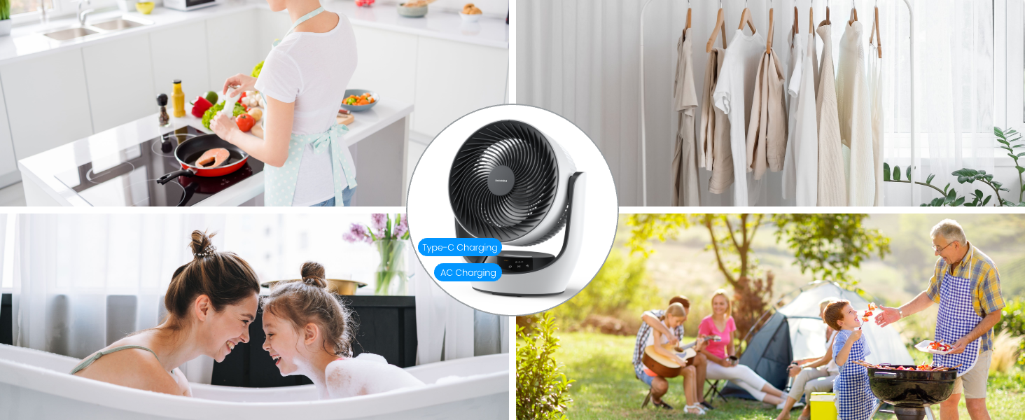 Вентилятор USB SwitchBot настільний з акумулятором, тихий (24 дБ), сумісний з Alexa/Google/Siri (потрібен хаб), 4 режими, таймер 9 год