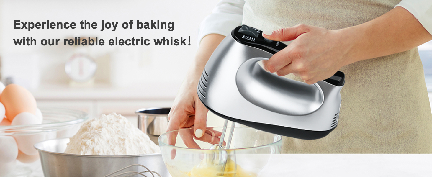 Електричний міксер Lychee з анти-розбризкуванням, 6 насадок, 5 швидкостей + Turbo, 300W, для кухні та випічки