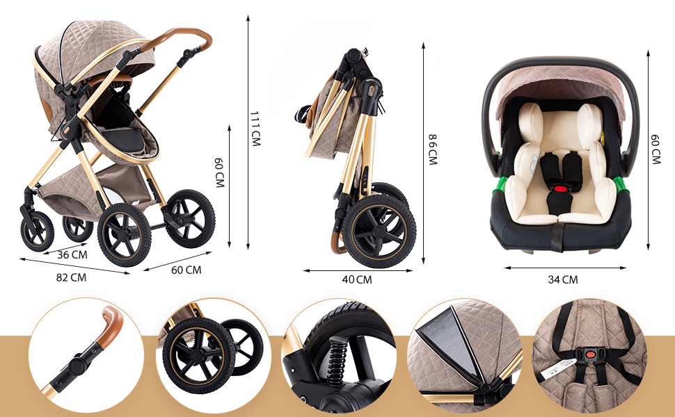 Дитяча коляска BEBBY 3-в-1: комбінована, бугі, туристична, для новонароджених, складна, біла Rice