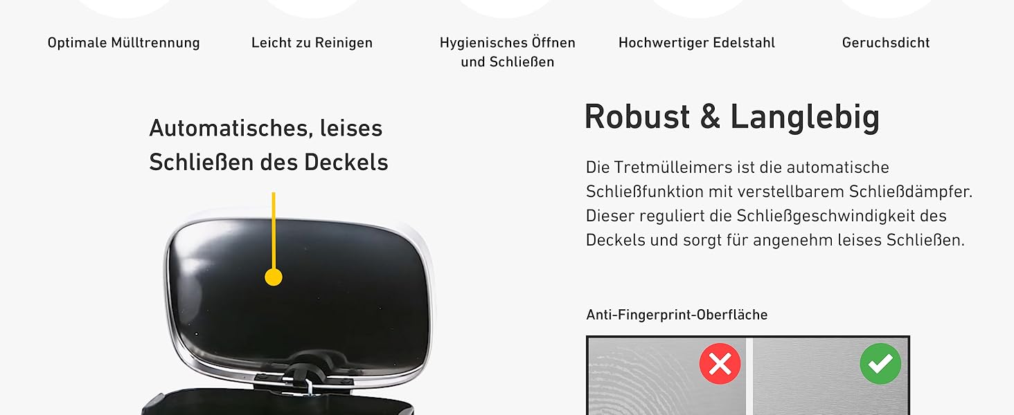 Відро для сміття Floordirekt Dustin 30 л з автоматичним закриттям та знімним внутрішнім відром для кухні
