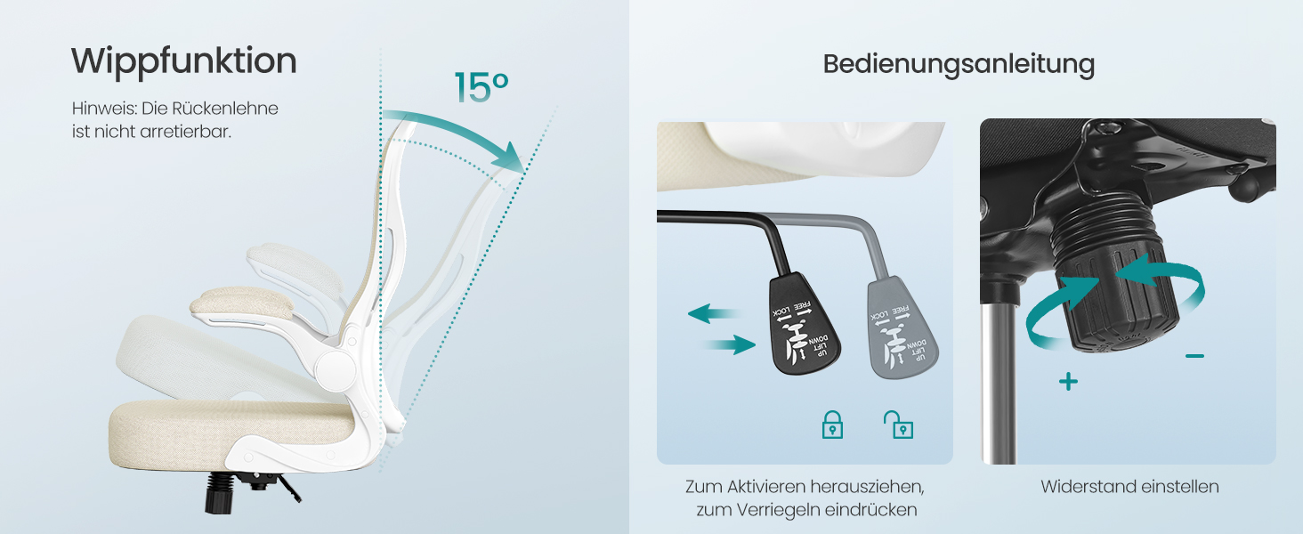 Ергономічний офісний стілець SONGMICS з підтримкою спини, сітчастою спинкою, відкидними підлокітниками, капучино-бежевий/білий